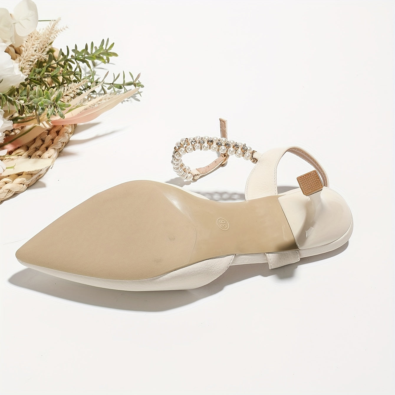 Women's Slingback Pearl Ankle Strap High Heels