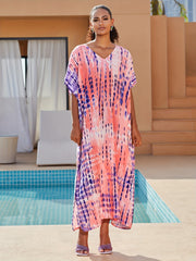Tie Dye Stripe Print V Neck Maxi Beach Cover Up