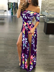 Boho Floral Print Romper With Overskirt Sexy Off Shoulder Jumpsuit