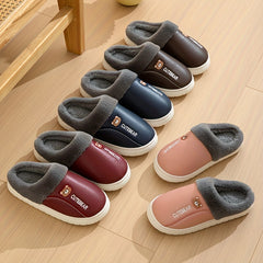 Women's Cartoon Bear Print Slippers Plush Lined Platform Shoes