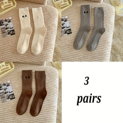 Eye Pattern Embroidered Socks - Women's Mid Tube Stockings