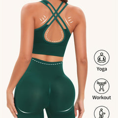 Solid Yoga Suits Backless Crop Top & Butt Lifting Shorts