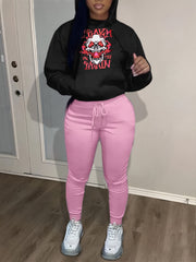 Gothic Outfits Set Skull Print Hoodie & Joggers 2 Piece Set