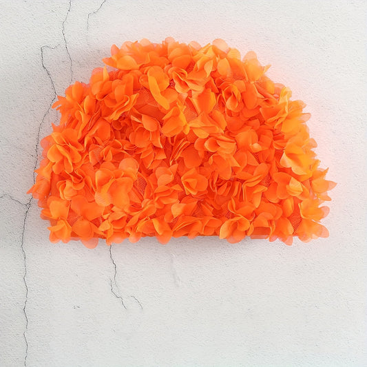 Orange 3D Flower Swim Hat for Women