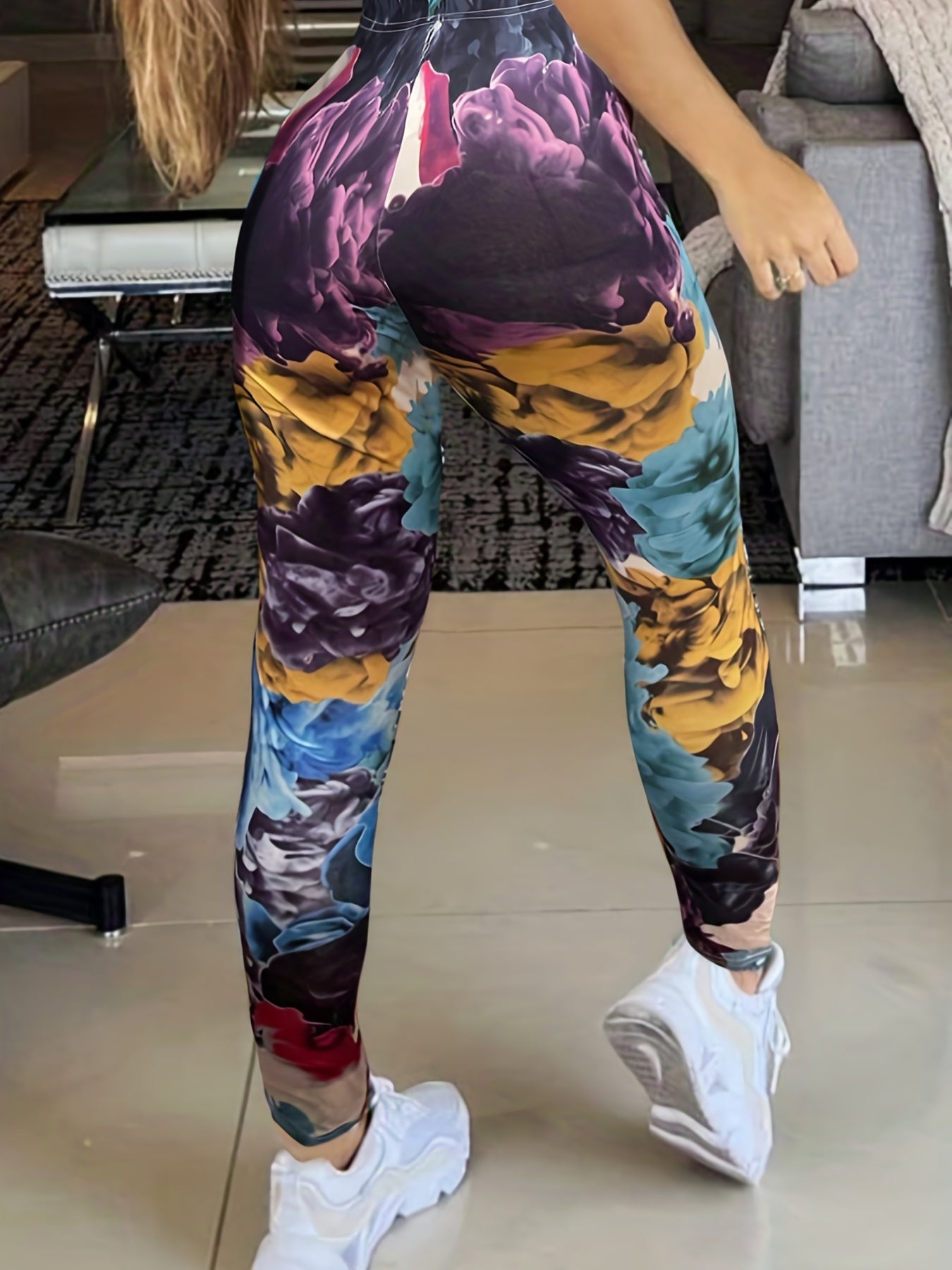 Casual Leggings Women's Plus Random Print High Rise Skinny Medium