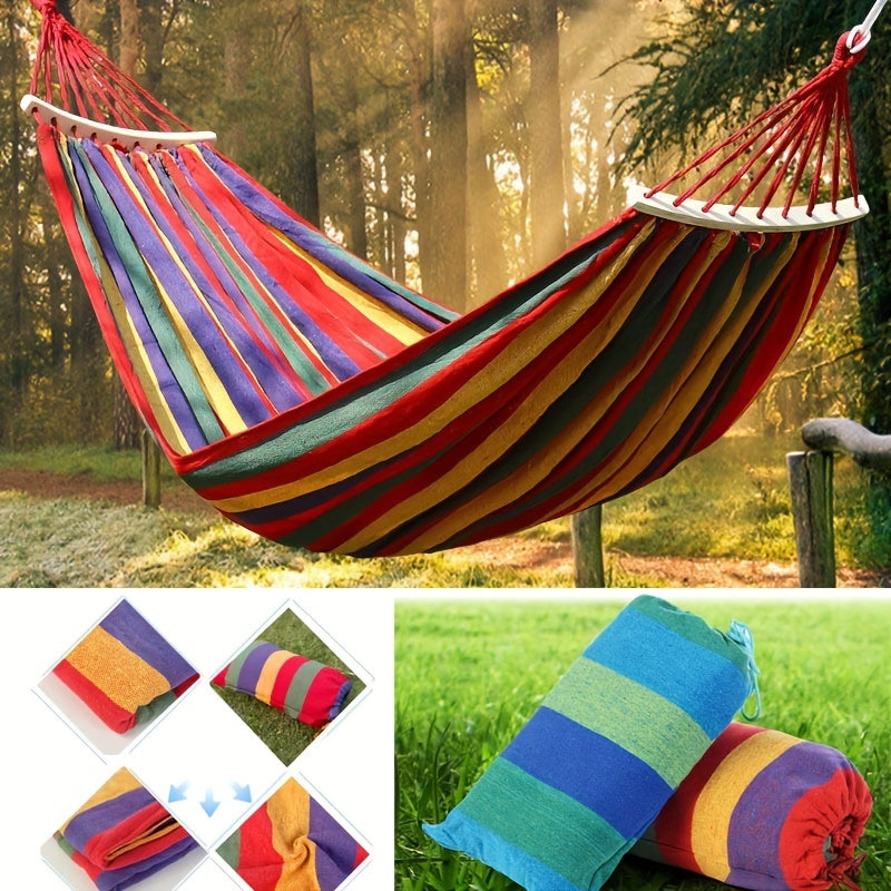 Portable 2-Person Striped Hammock for Garden Travel Camping