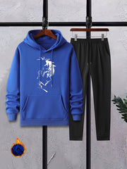 Men's Cartoon Print 2Pcs Outfit: Shirt & Hoodie Sweatshirt Joggers Set
