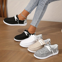 Leopard Print Canvas Lace Up Sneakers Lightweight Outdoor Shoes