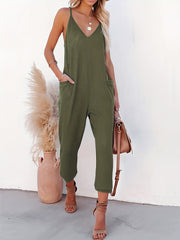 Casual V Neck Jumpsuit With Pockets