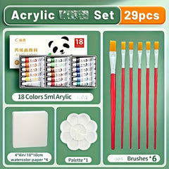Acrylic Paint Set with Brushes, Paper, Palette & Pigment for Various Surfaces
