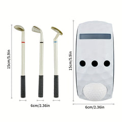 Golf Pen Set Mini Golf Stand Golf Putter Pen Tabletop Decoration With 3Pcs Pens