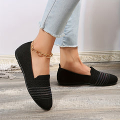 Women's Knitted Flat Shoes Almond Toe Slip On Soft Sole Casual Loafers