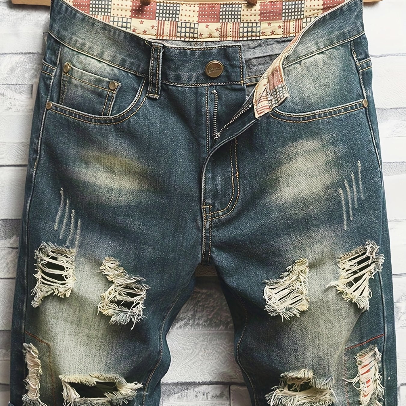 Men's Ripped Denim Shorts Slim Fit Casual Street Style Distressed