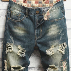 Men's Ripped Denim Shorts Slim Fit Casual Street Style Distressed