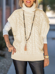 Boho Sweater Women's Plus Solid Cable Batwing Sleeve High Neck Sweater