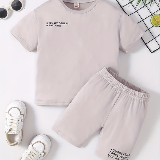 Cute Letter Print T Shirt & Comfy Shorts Set for Girls