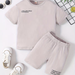 Cute Letter Print T Shirt & Comfy Shorts Set for Girls