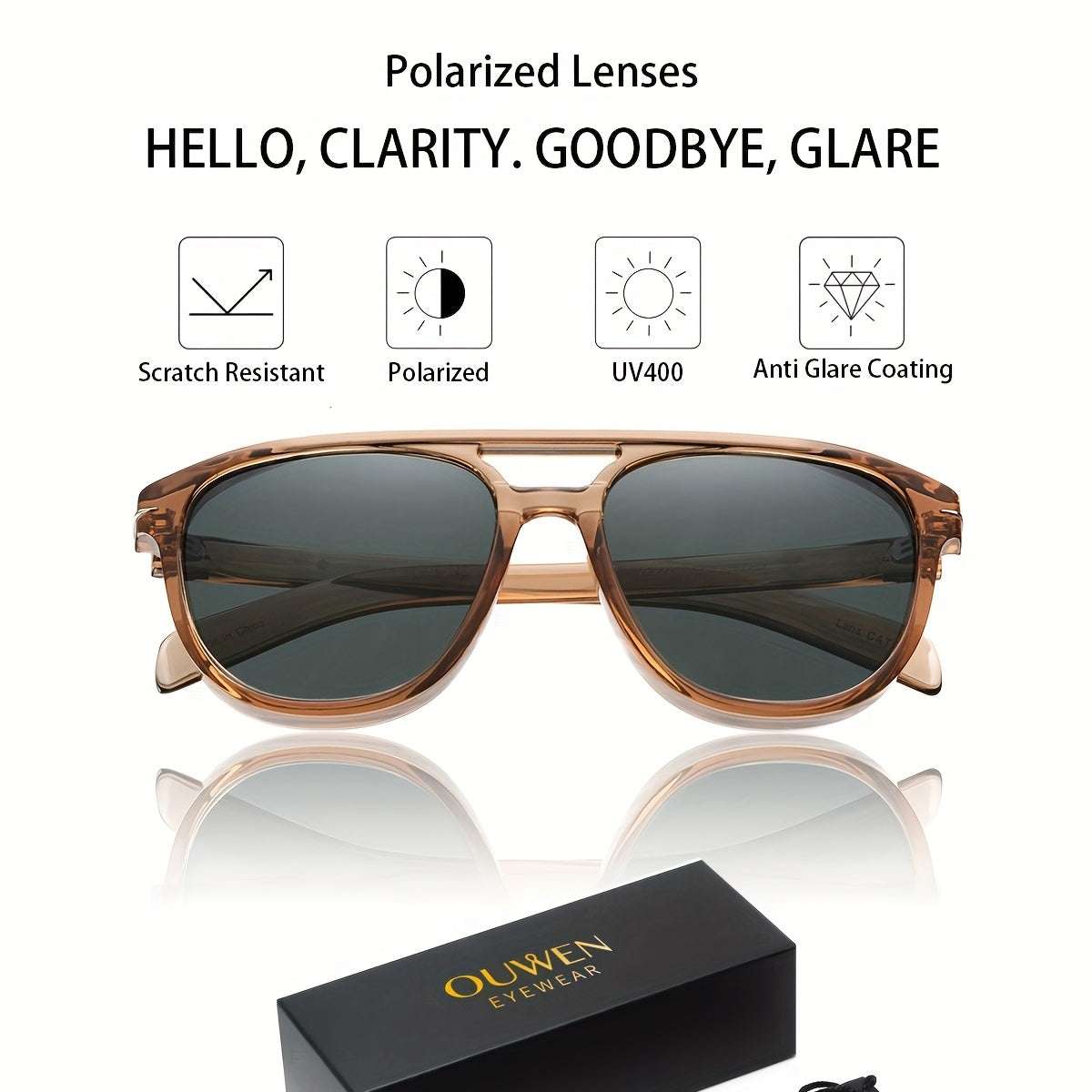 OUWEN Classic Polarized Square Aviator Sunglasses