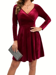 Surplice Neck Long Sleeve Mini Party Dress
