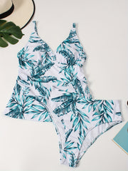 Tropical Print V Neck Tankini Set
