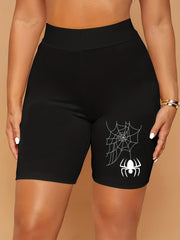 Spider Print Biker Shorts High Waist Slim Sports Casual Short