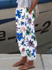 Marble Print Elastic Waist Pants Long Length
