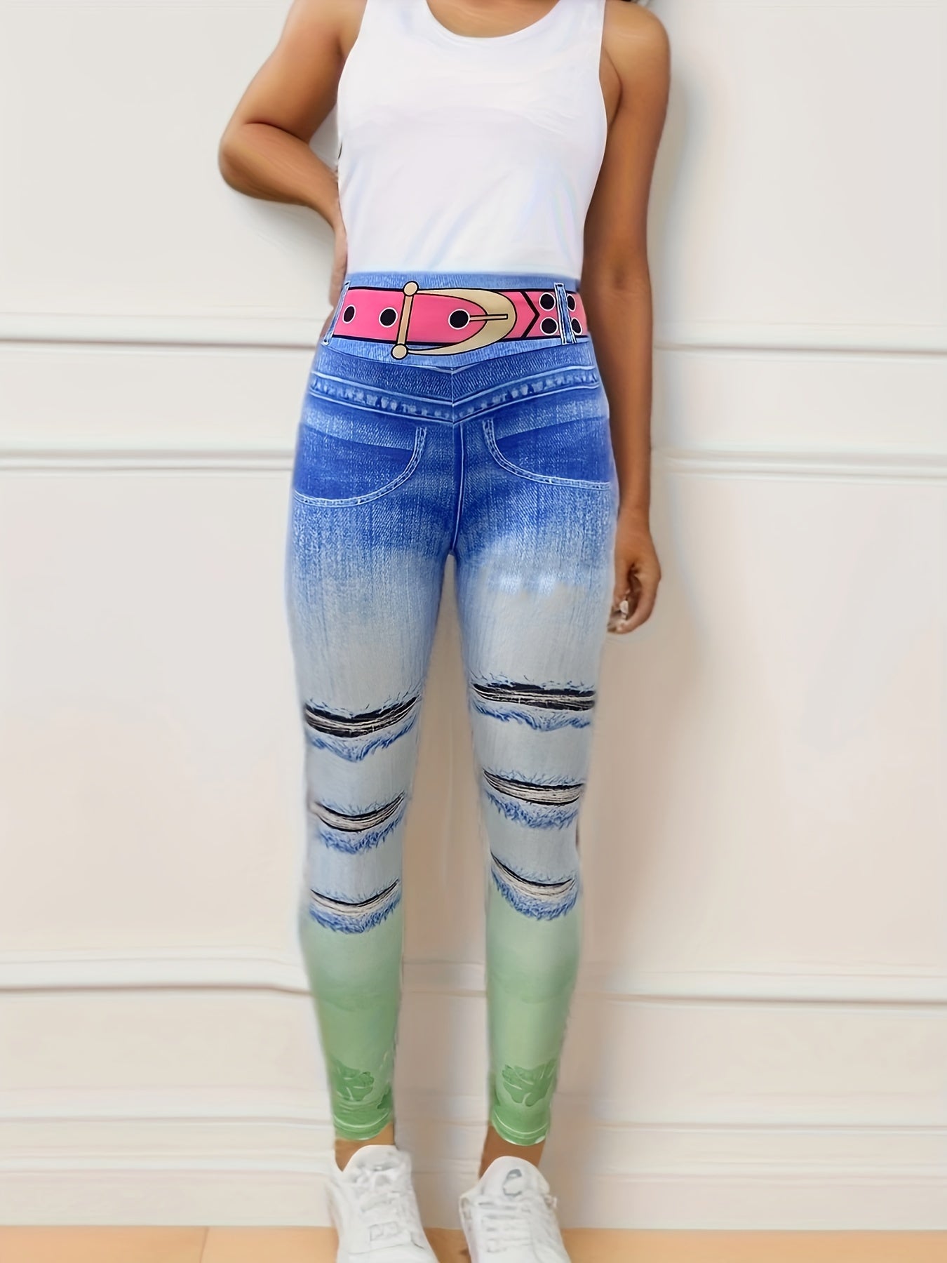 High Waist Denim Print Yoga Pants