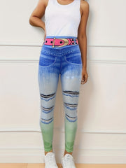High Waist Denim Print Yoga Pants