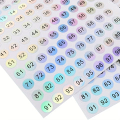 Reflective Laser Small Round Consecutive Numbers Stickers 1-100