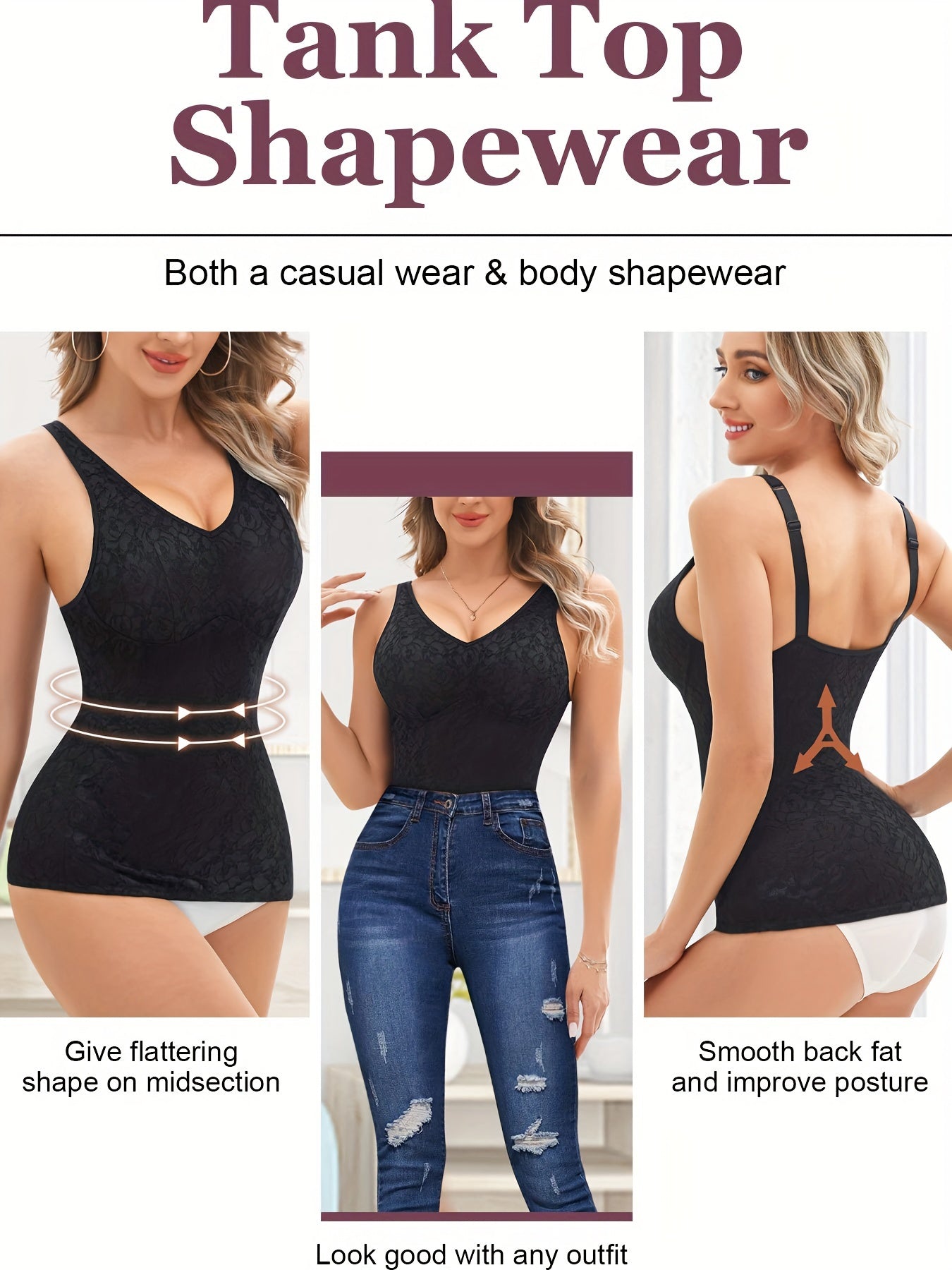 Lace Shaping Cami Tops V Neck Tummy Control Top