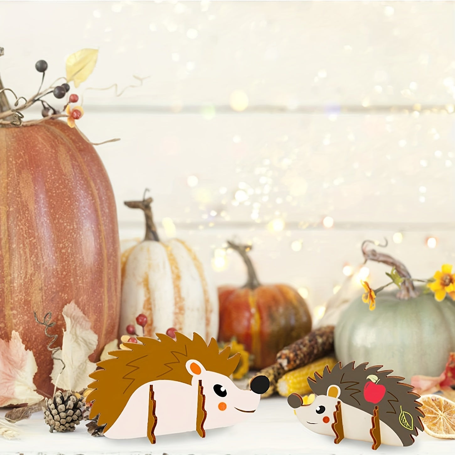 10pcs Christmas Wooden Craft Hedgehog Natural Wooden Slices DIY Crafts