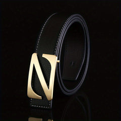Men's Classic Leather Belt with Letter Buckle