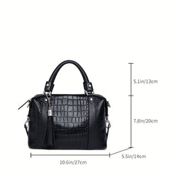 Vintage Leather Tote Bag Crocodile Pattern Zipper Closure Ideal for Commuting