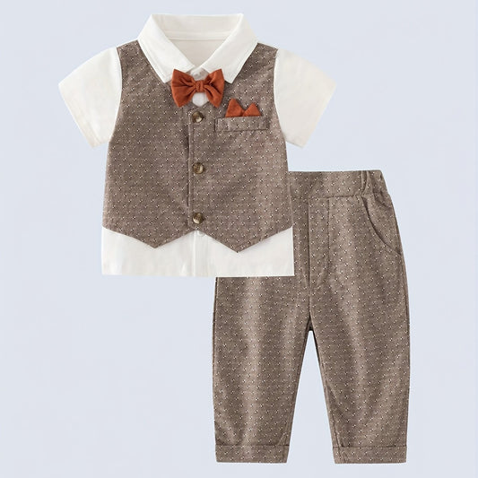 Baby Boys Gentleman Set 2pcs Bow Tie Shirt & Long Pants Outfit