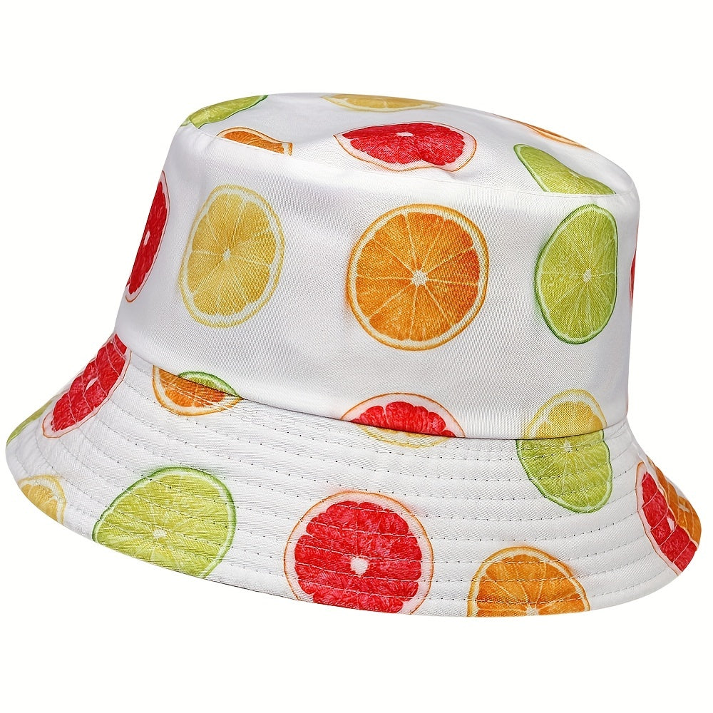Reversible Lemon Print Bucket Casual Basin Hat