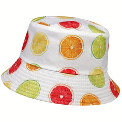 Reversible Lemon Print Bucket Casual Basin Hat