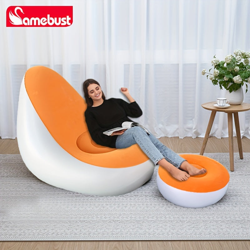 Inflatable Deck Chair with Ottoman Sofa for Indoor and Outdoor Use