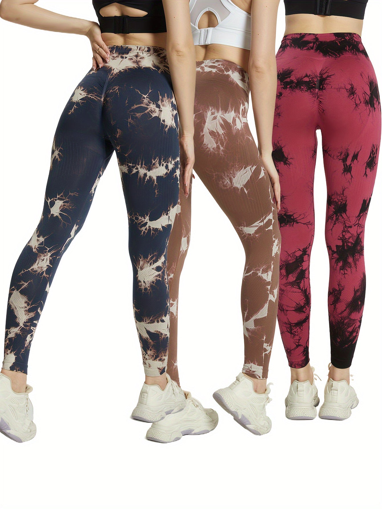 3pcs Tie Dye Yoga Pants High Stretch Leggings Women's Activewear
