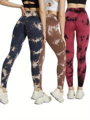3pcs Tie Dye Yoga Pants High Stretch Leggings Women's Activewear