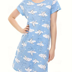 Starry Print Lounge Dress Short Sleeve Crew Neck Home Dress Women's Loungewear
