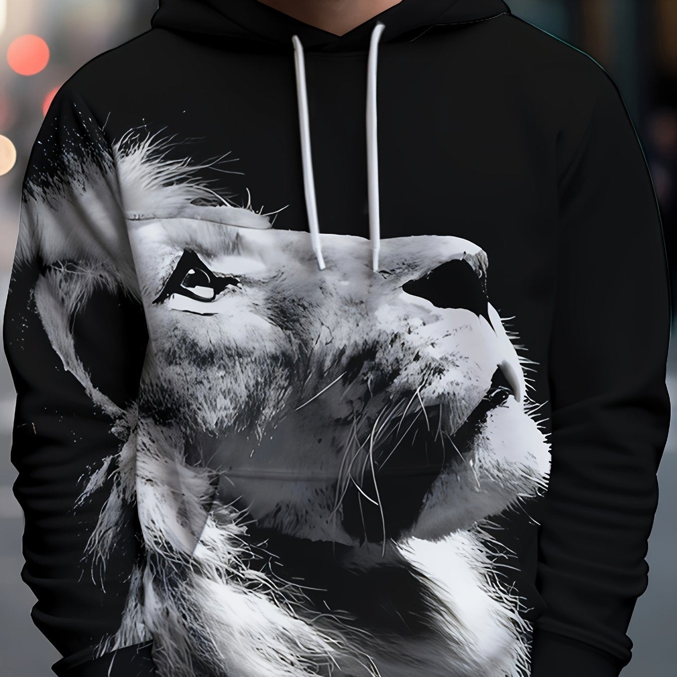 Men's Lion Pattern Hoodie Sweatshirt
