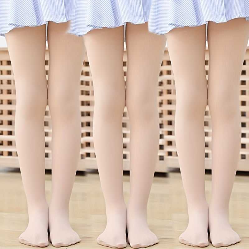 3 Pairs Girl's Pantyhose Floret Solid Knitted Leggings