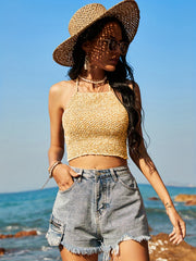 Floral Print Halter Crop Top Tie Back Summer Sleeveless