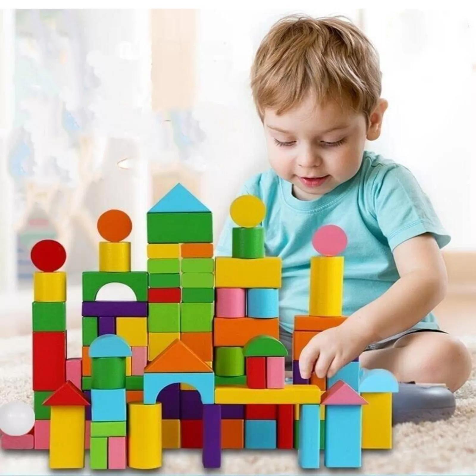 50 Wooden Construction Building Blocks Bricks Toy Set Xmas Gift