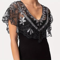 Vintage Embroidery Shawl Sequin Beads Lace Cape Women Glitter Scarf