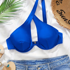Sexy Bikini Top Solid Cut Out One Shoulder Padded Swimwear Top