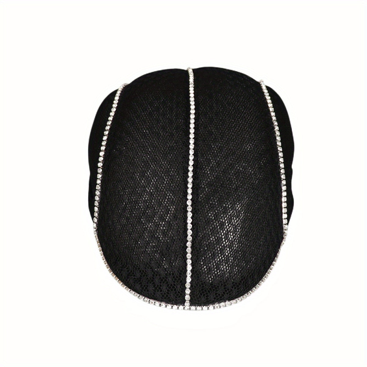 Rhinestone Decor Lace Beret Flat Hat Hollow Out Lightweight Cap For Women
