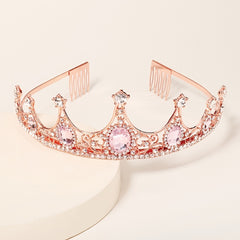 Pink Rhinestone Baroque Crown Hairband Headband Party Favor Decorations