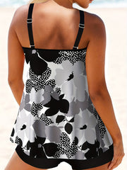 Vacay Tankini Set Floral & Dot Print Scoop Neck Top & Shorts Swim
