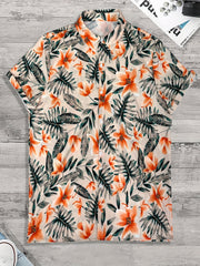 Tropical Leaf & Flower Print Men's Hawaiian Shirt